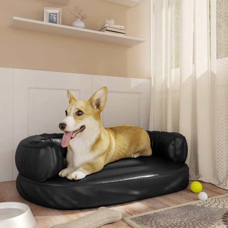 Berkfield Ergonomic Foam Dog Bed Black 60×42 cm Faux Leather