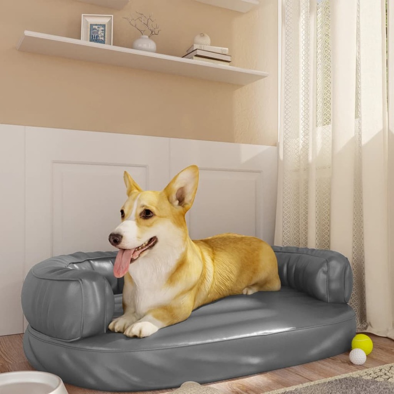 Berkfield Ergonomic Foam Dog Bed Grey 75×53 cm Faux Leather