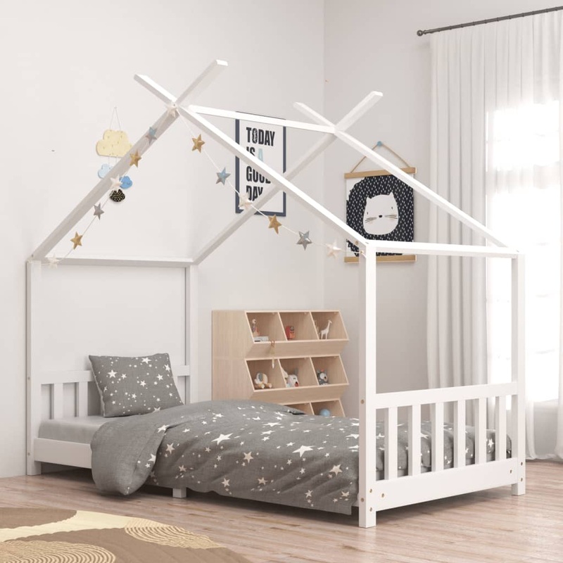Berkfield Kids Bed Frame White Solid Pine Wood 90×200 cm