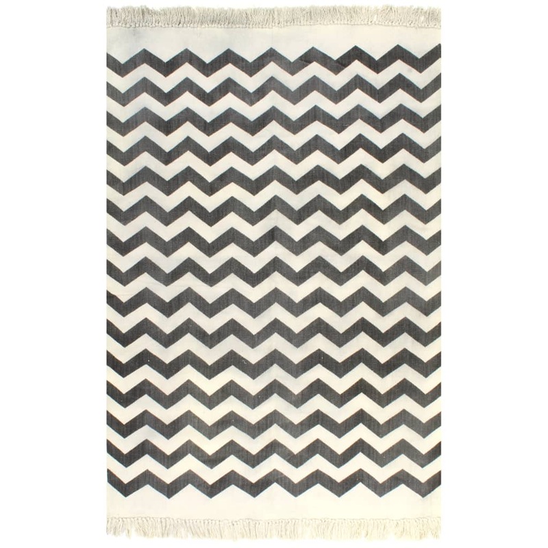 Berkfield Kilim Rug Cotton 120×180 cm with Pattern Black/White