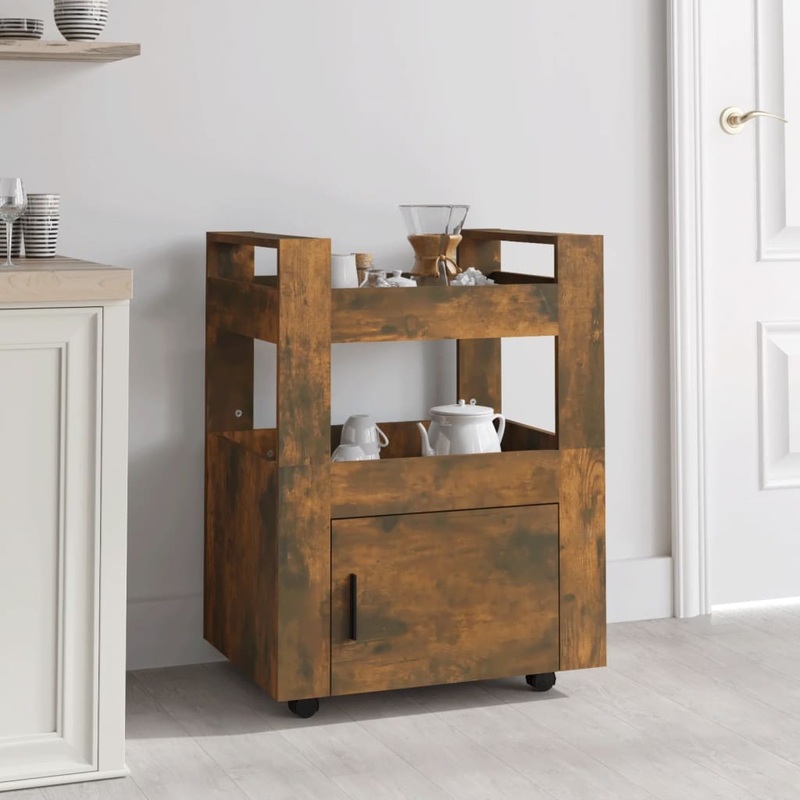 Berkfield Kitchen Trolley Smoked Oak 60x45x80 cm Engineered Wood