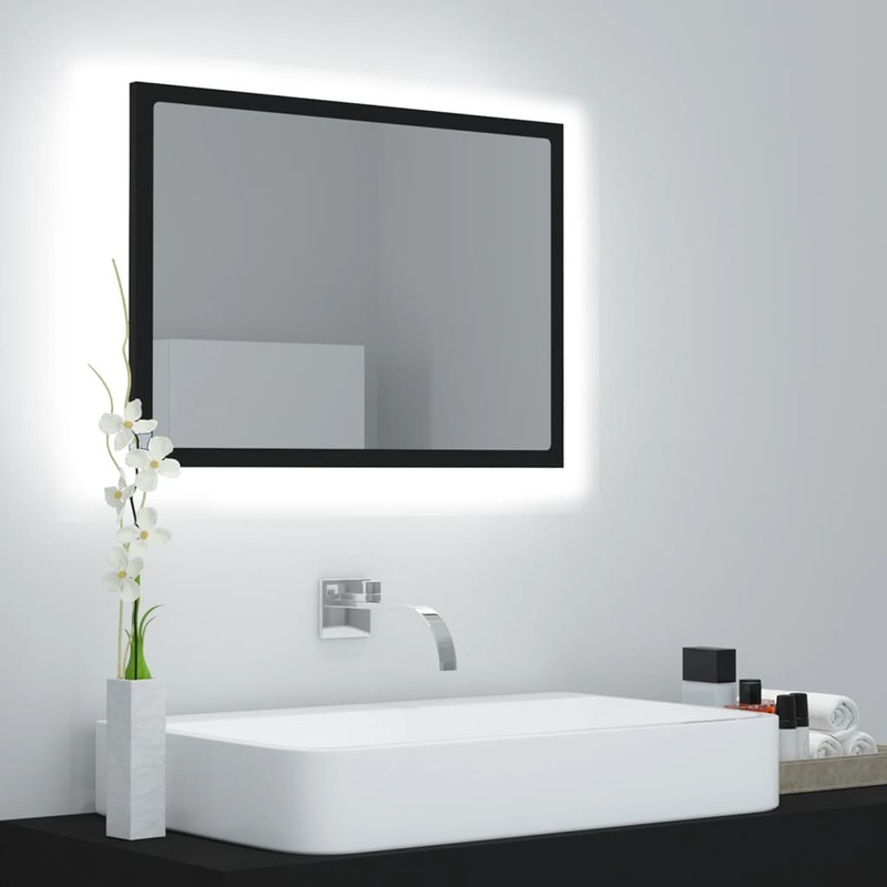 Berkfield LED Bathroom Mirror Black 60×8.5×37 cm Acrylic