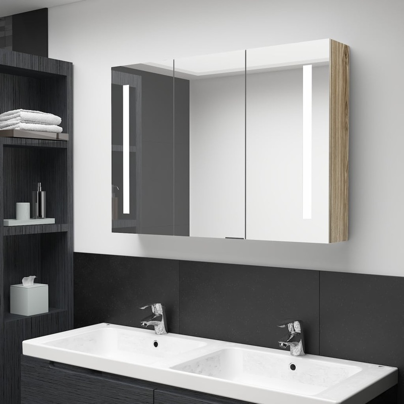 Berkfield LED Bathroom Mirror Cabinet 89x14x62 cm Oak