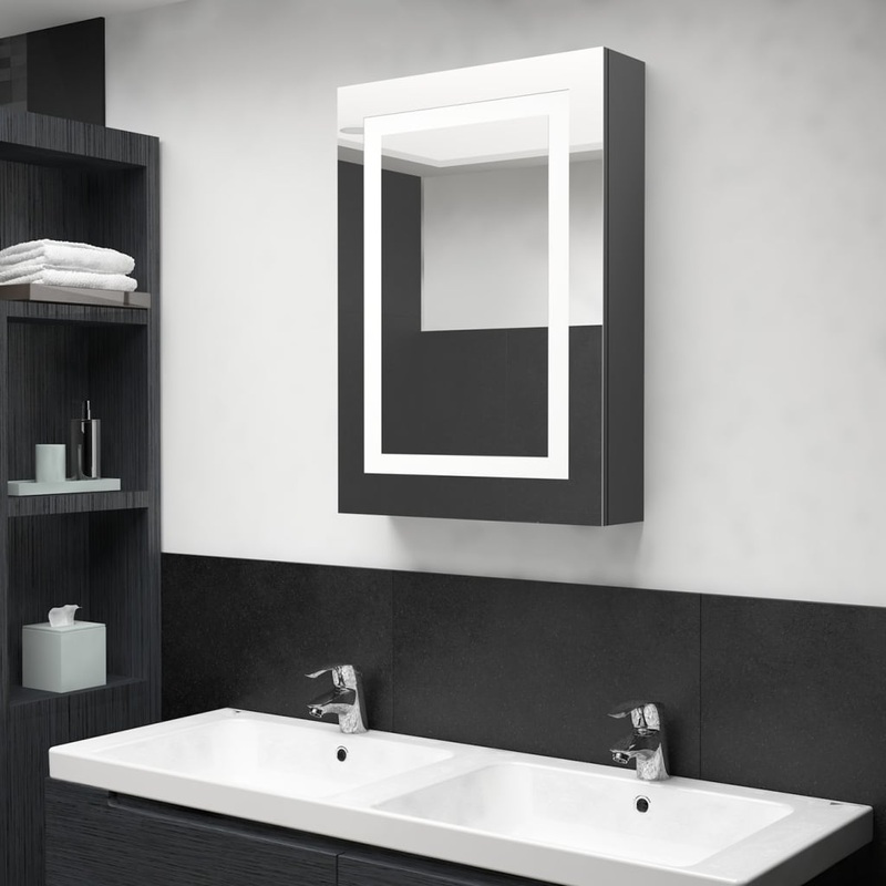 Berkfield LED Bathroom Mirror Cabinet Grey 50x13x70 cm