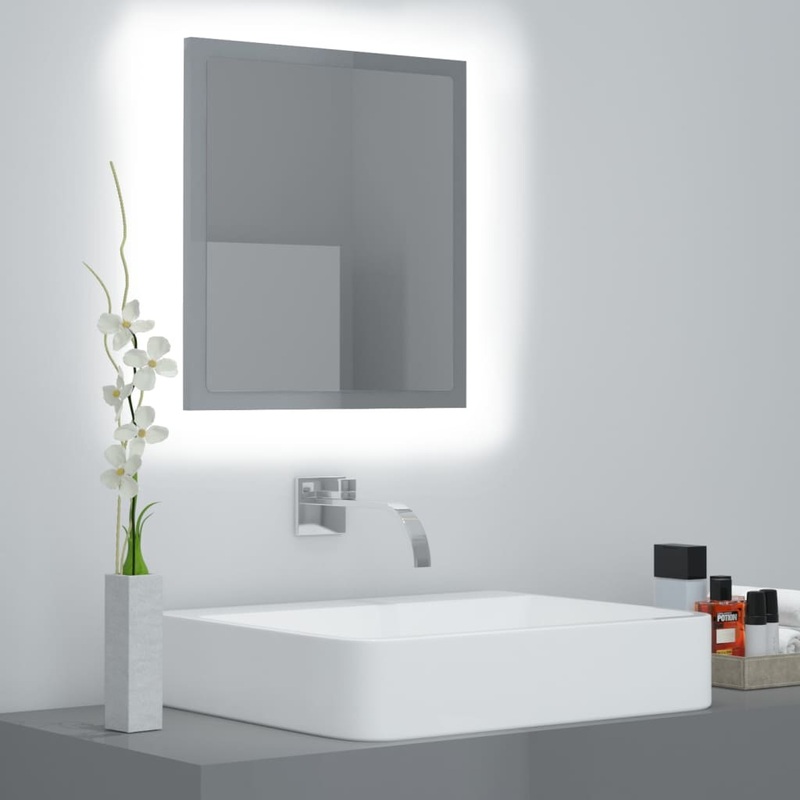 Berkfield LED Bathroom Mirror High Gloss Grey 40×8.5×37 cm Acrylic