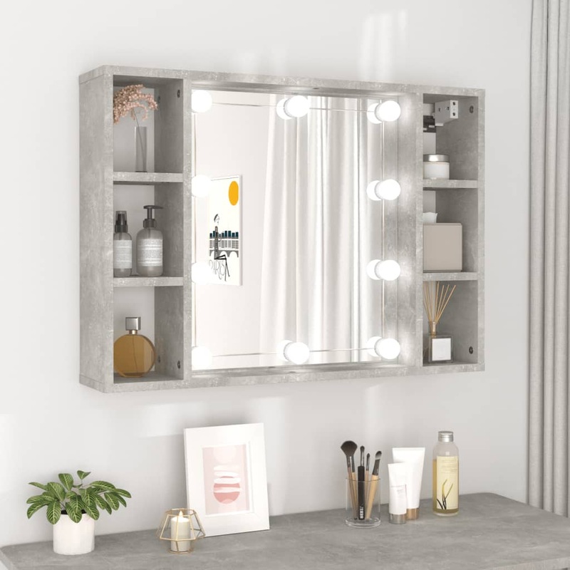 Berkfield Mirror Cabinet with LED Concrete Grey 76x15x55 cm