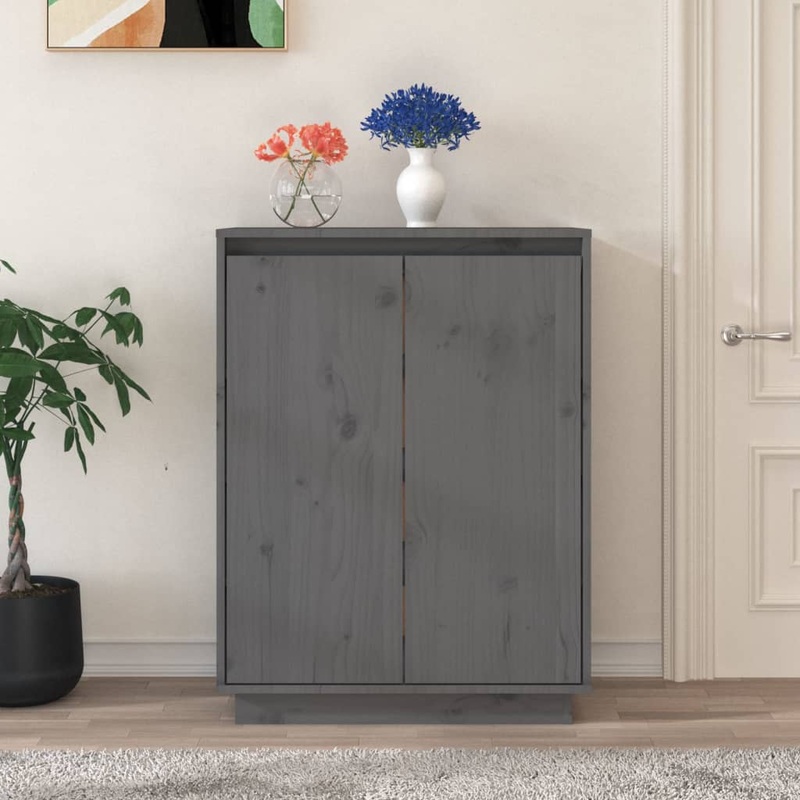 Berkfield Shoe Cabinet Grey 60x35x80 cm Solid Wood Pine