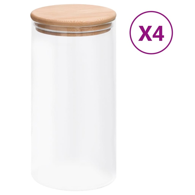 Berkfield Storage Glass Jars with Bamboo Lid 4 pcs 1200 ml