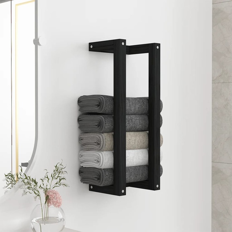 Berkfield Towel Rack Black 23x18x60 cm Solid Wood Pine