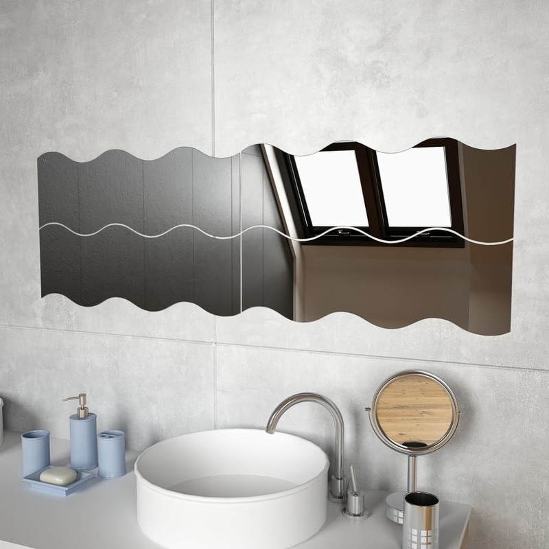 Berkfield Wall Mirrors 4 pcs 60×18.5 cm Wave Glass