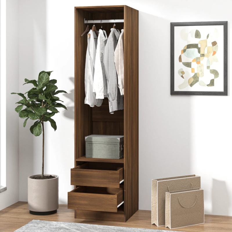Berkfield Wardrobe with Drawers Brown Oak 50x50x200 cm Engineered Wood