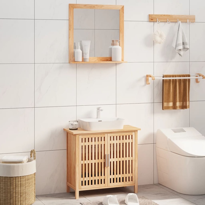 Berkfield 2 Piece Bathroom Furniture Set Solid Wood Walnut