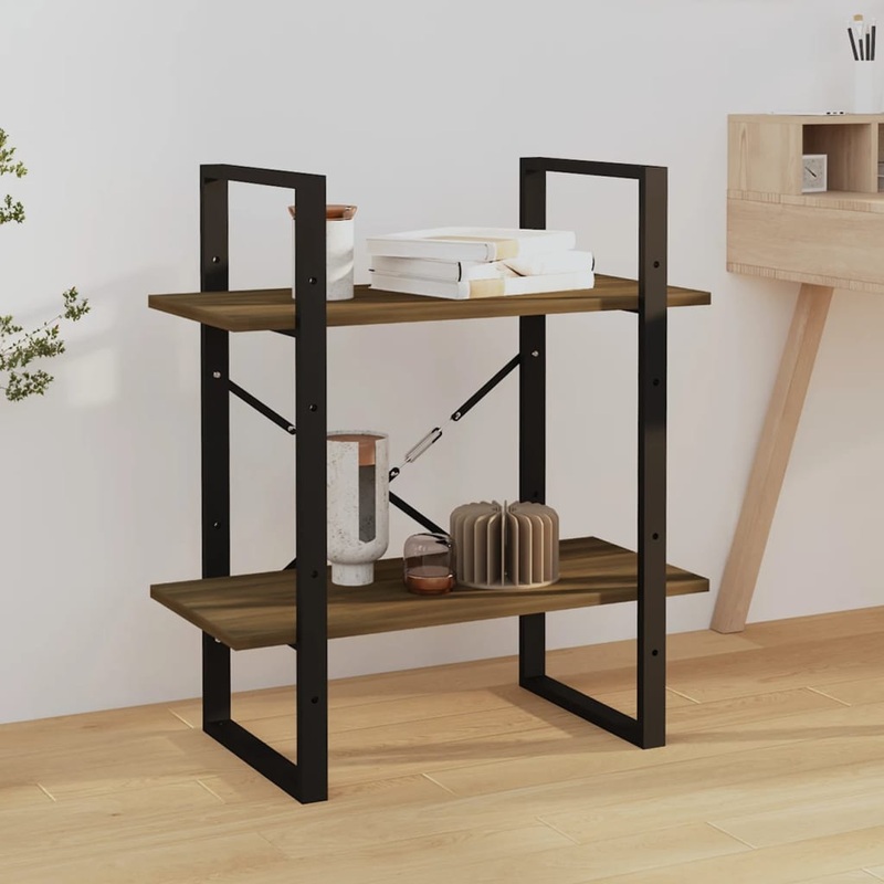 Berkfield 2-Tier Book Cabinet Brown Oak 60x30x70 cm Engineered Wood