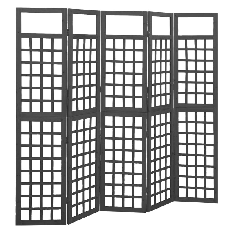 Berkfield 5-Panel Room Divider/Trellis Solid Fir Wood Black 201.5×180 cm