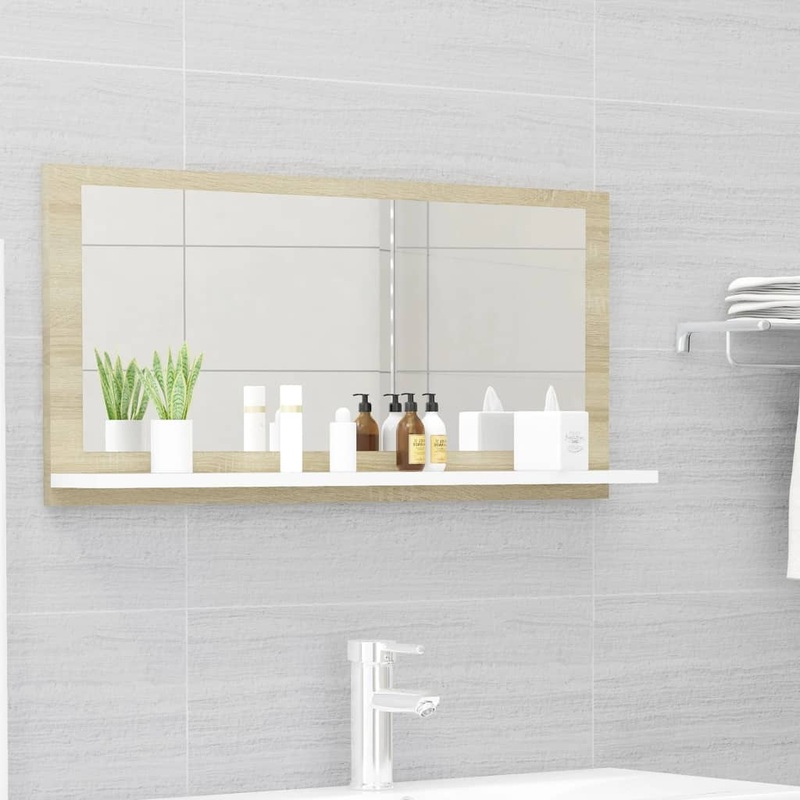Berkfield Bathroom Mirror White and Sonoma Oak 80×10.5×37 cm Engineered Wood