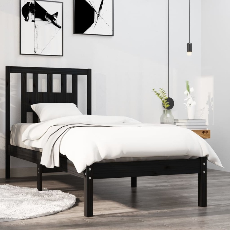 Berkfield Bed Frame Black Solid Wood 90×190 cm Single