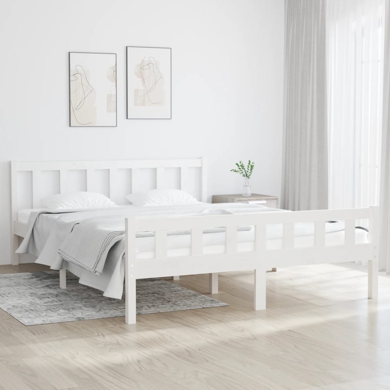 Berkfield Bed Frame White Solid Wood 140×200 cm