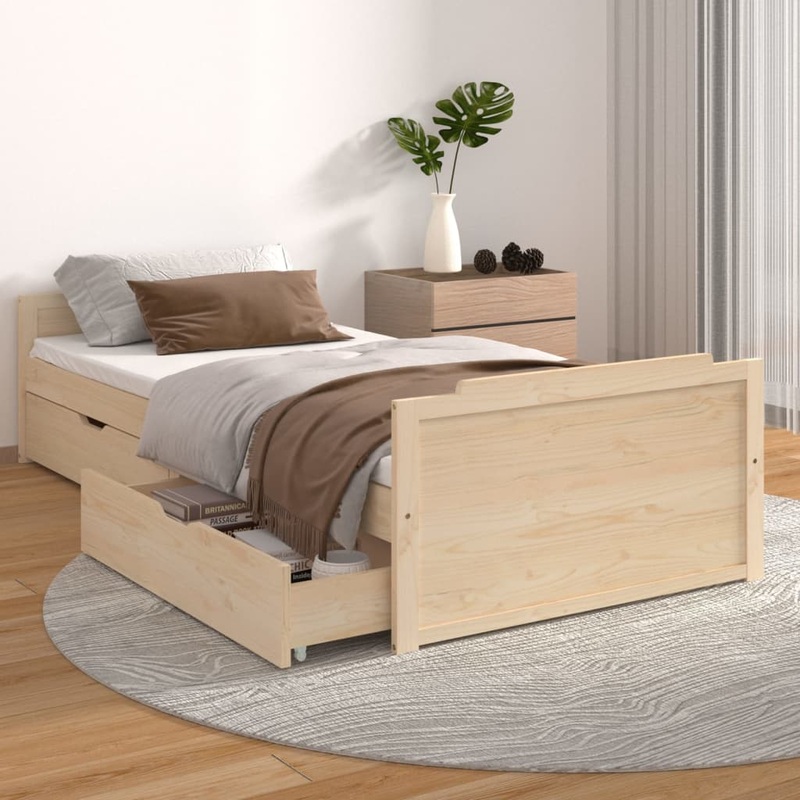 Berkfield Bed Frame with Drawers Solid Wood Pine 90×200 cm
