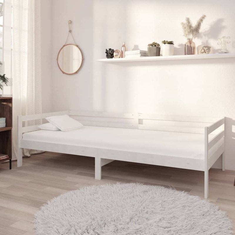 Berkfield Day Bed White Solid Pinewood 90×200 cm