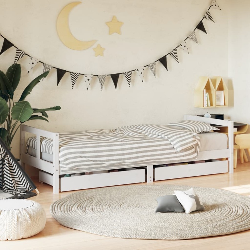 Berkfield Kids Bed Frame with Drawers White 80×200 cm Solid Wood Pine