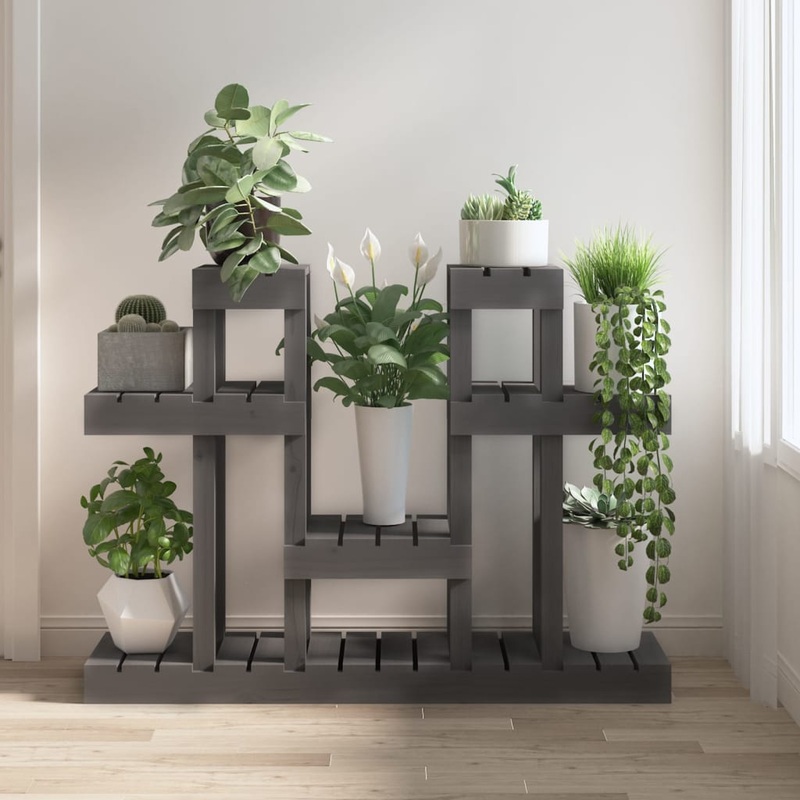Berkfield Plant Stand Grey 104.5x25x77.5 cm Solid Wood Pine