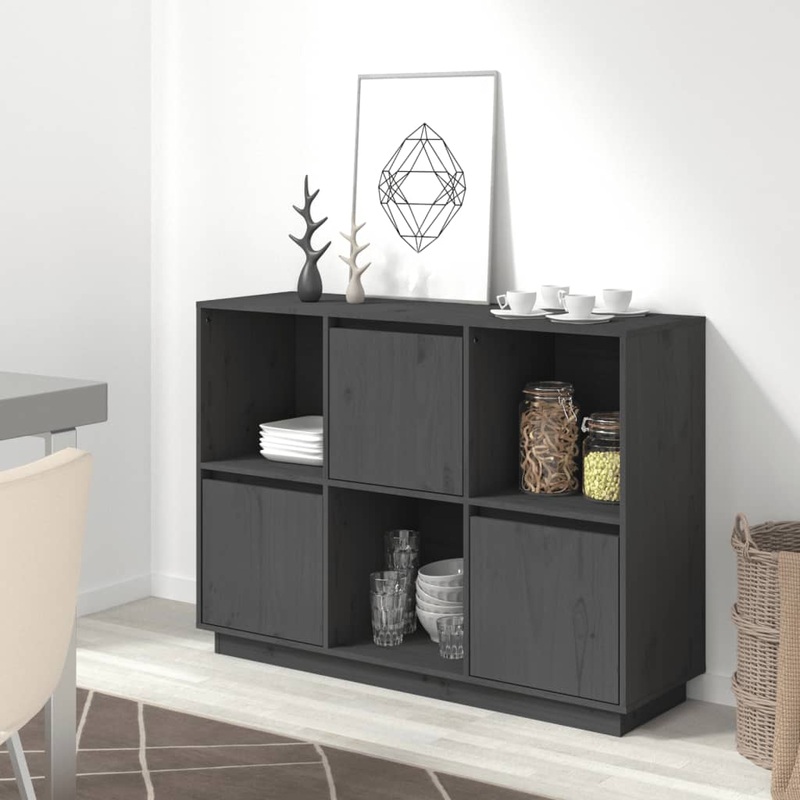 Berkfield Sideboard Grey 110.5x35x80 cm Solid Wood Pine