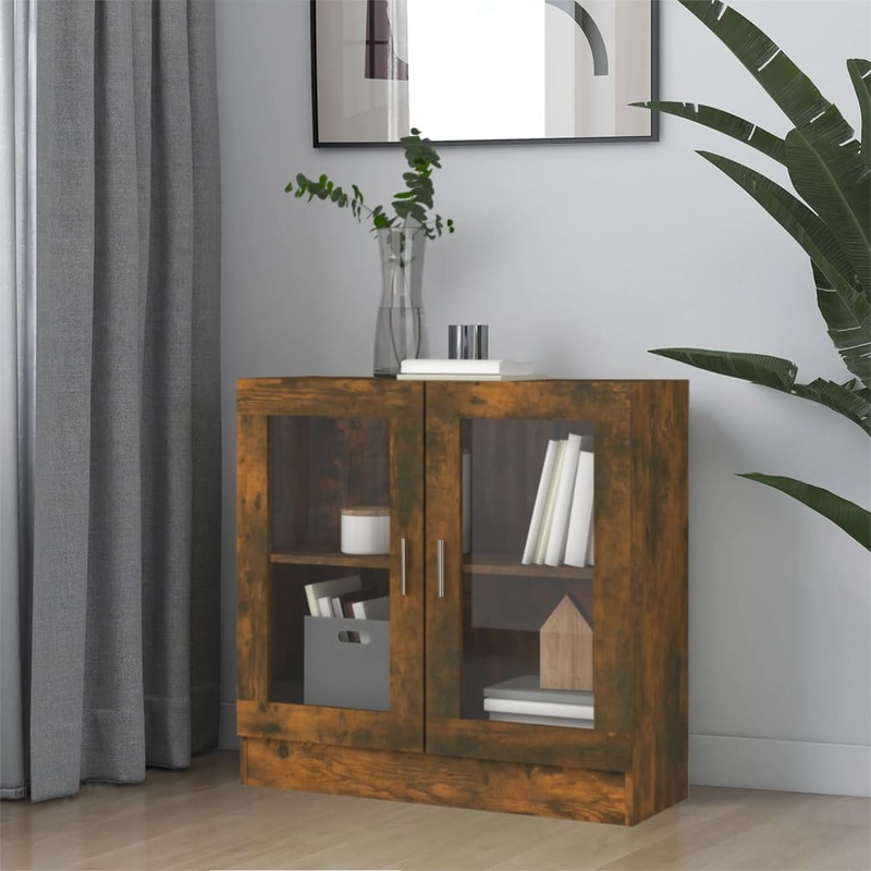 Berkfield Vitrine Cabinet Smoked Oak 82.5×30.5×80 cm Engineered Wood