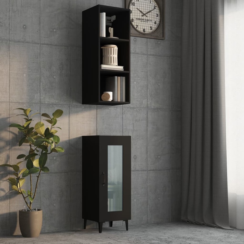 Berkfield Wall Cabinet Black 34.5×32.5×90 cm Engineered Wood