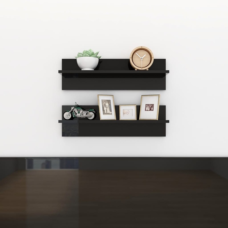 Berkfield Wall Shelf 2 pcs High Gloss Black 60×11.5x18cm Engineered Wood