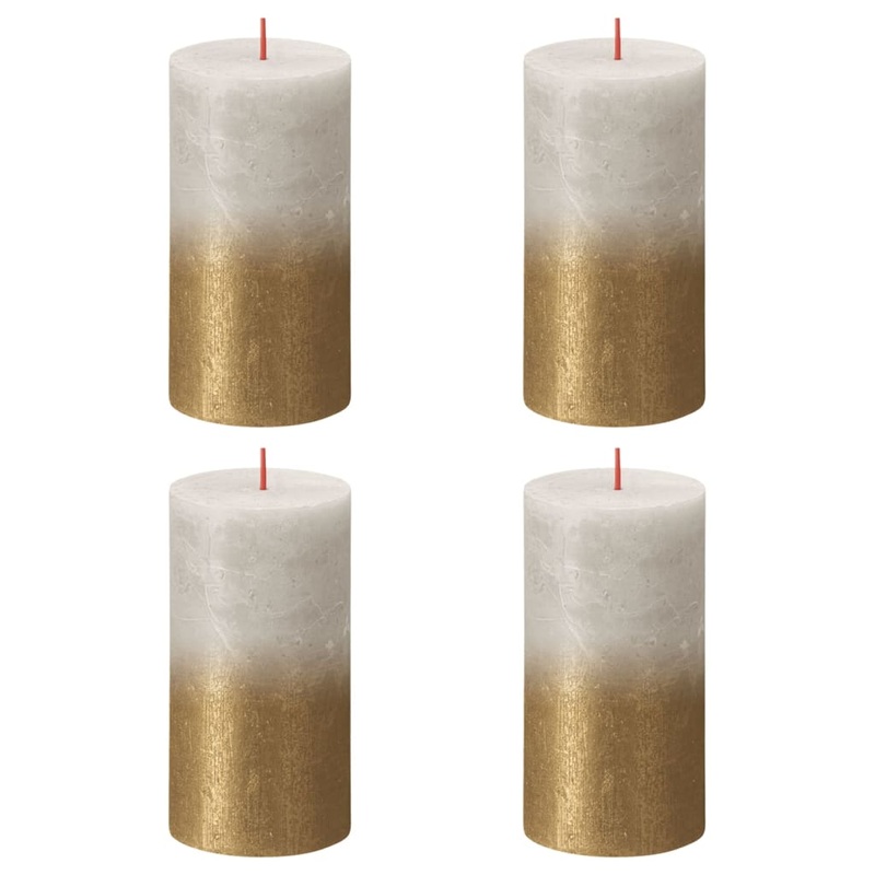 Bolsius Rustic Pillar Candles Sunset 4 pcs 130×68 mm Sandy Grey and Gold