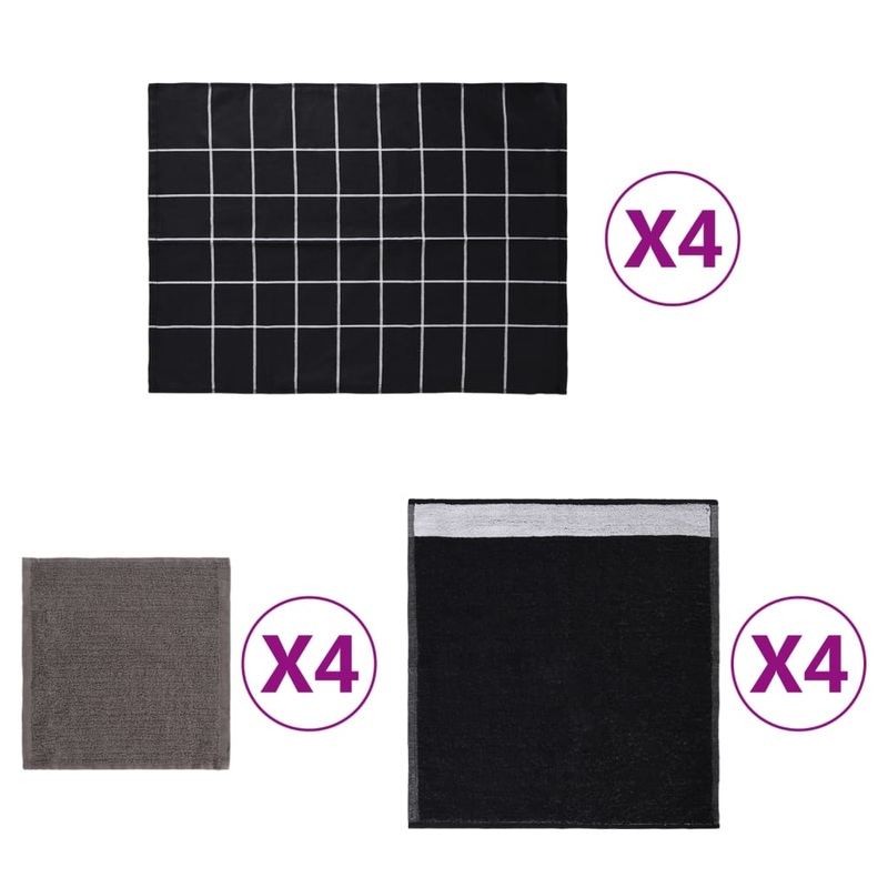 Berkfield 12 Piece Towel Set Black Cotton