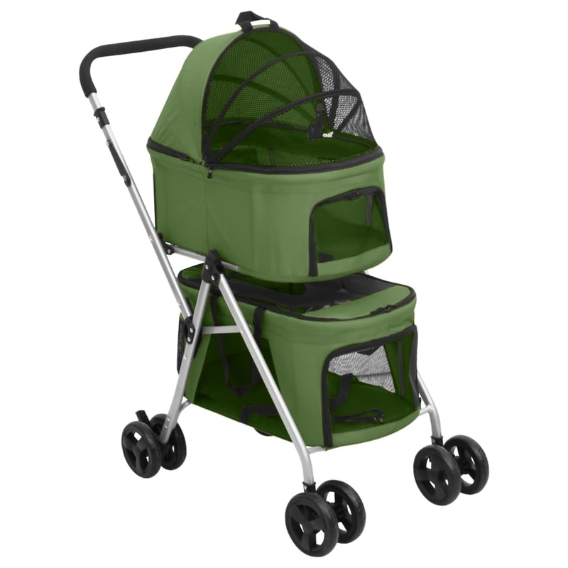 Berkfield 2-Layers Folding Dog Stroller Green 83x48x97 cm Oxford Fabric