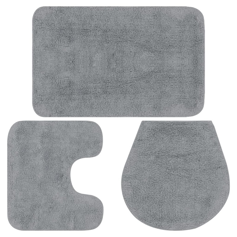 Berkfield Bathroom Mat Set 3 Pieces Fabric Grey