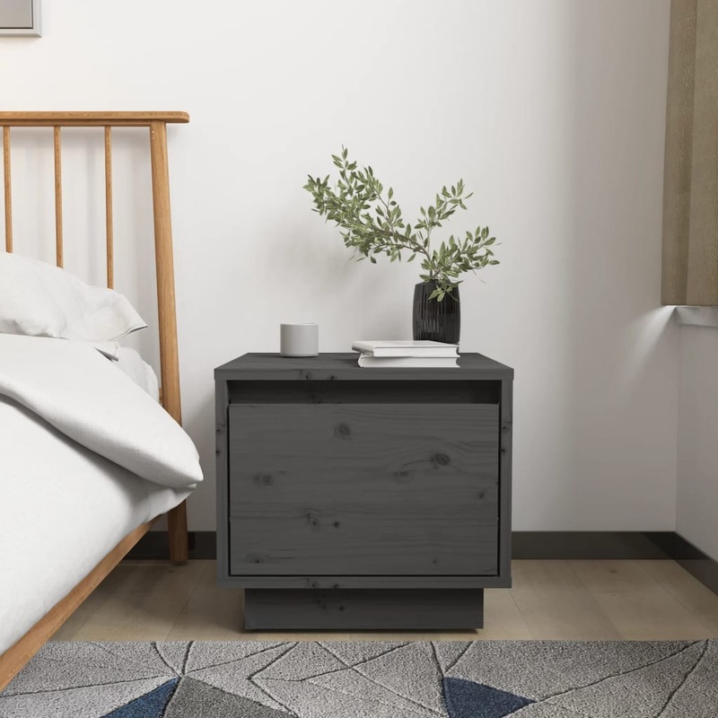 Berkfield Bedside Cabinet Grey 35x34x32 cm Solid Wood Pine