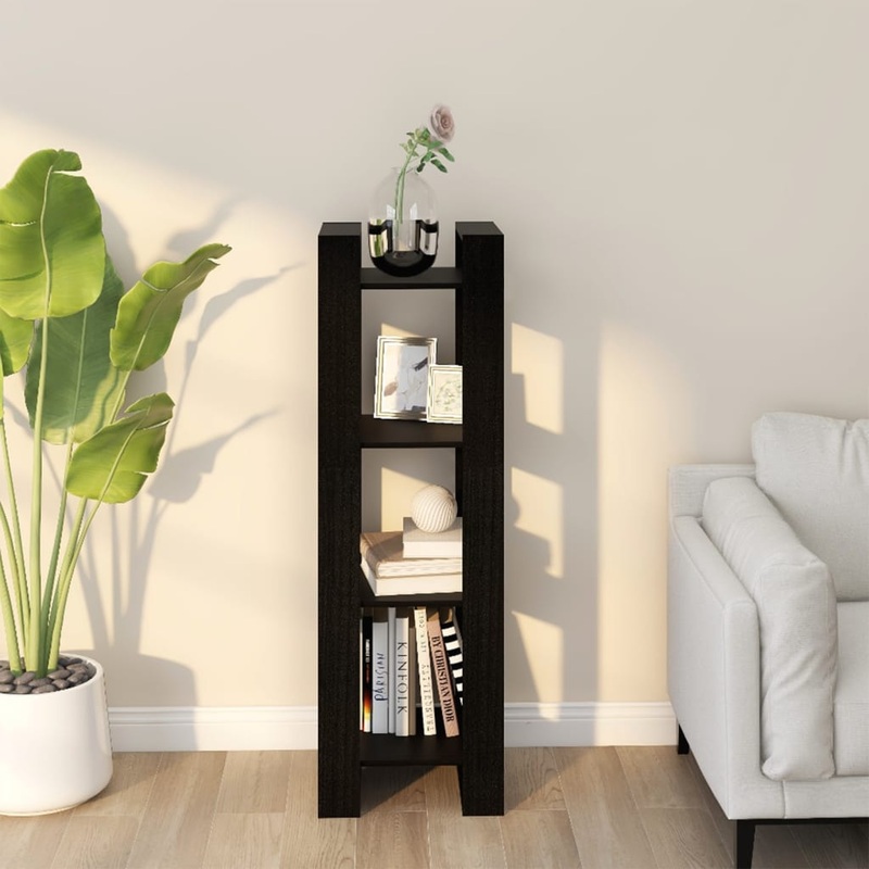 Berkfield Book Cabinet/Room Divider Black 41x35x125 cm Solid Wood Pine