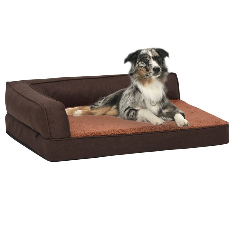 Berkfield Ergonomic Dog Bed Mattress 75×53 cm Linen Look Fleece Brown