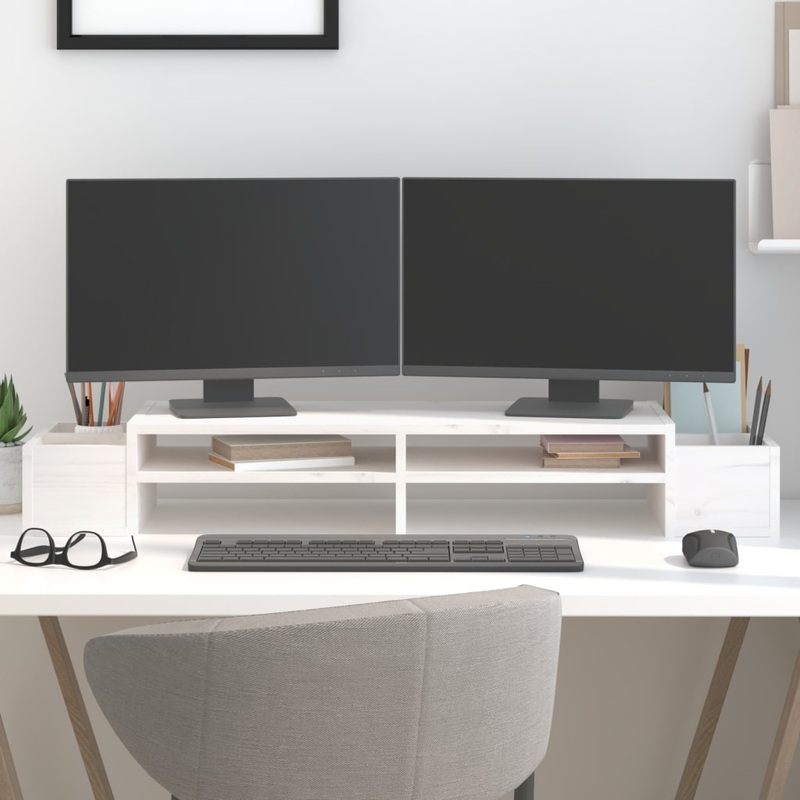 Berkfield Monitor Stand White 100×27.5×15 cm Solid Wood Pine