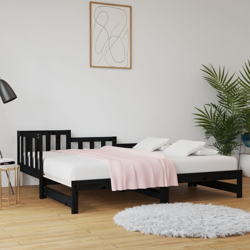 Berkfield Pull-out Day Bed Black 2x(90×200) cm Solid Wood Pine