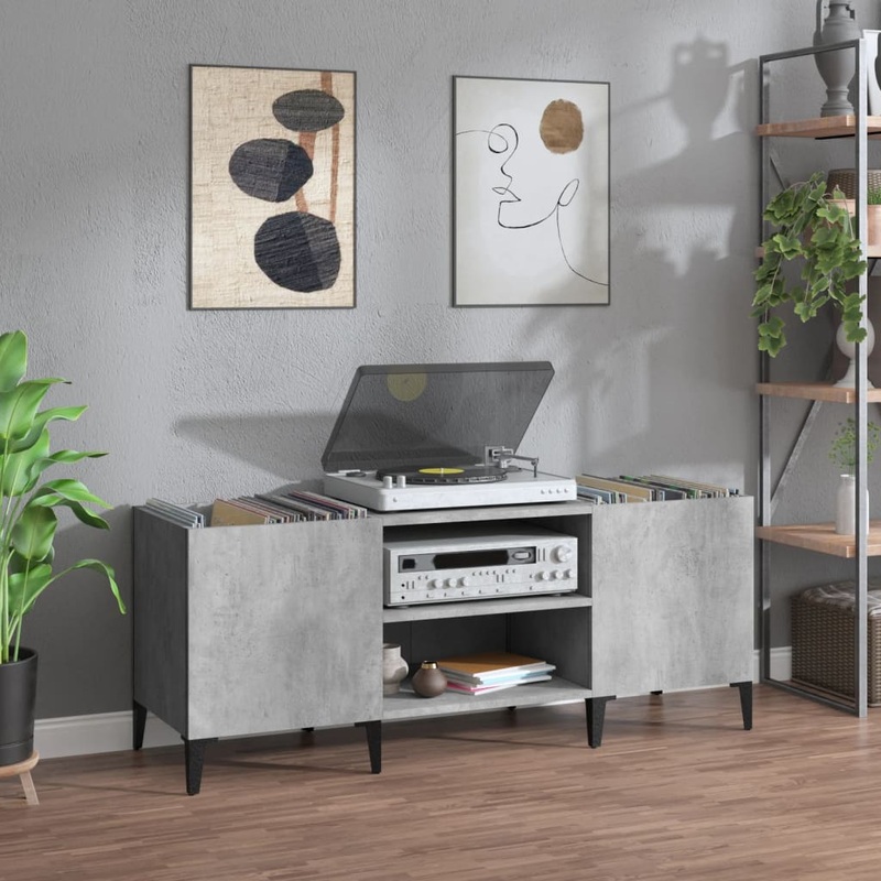 Berkfield Record Cabinet Concrete Grey 121x38x48 cm Engineered Wood
