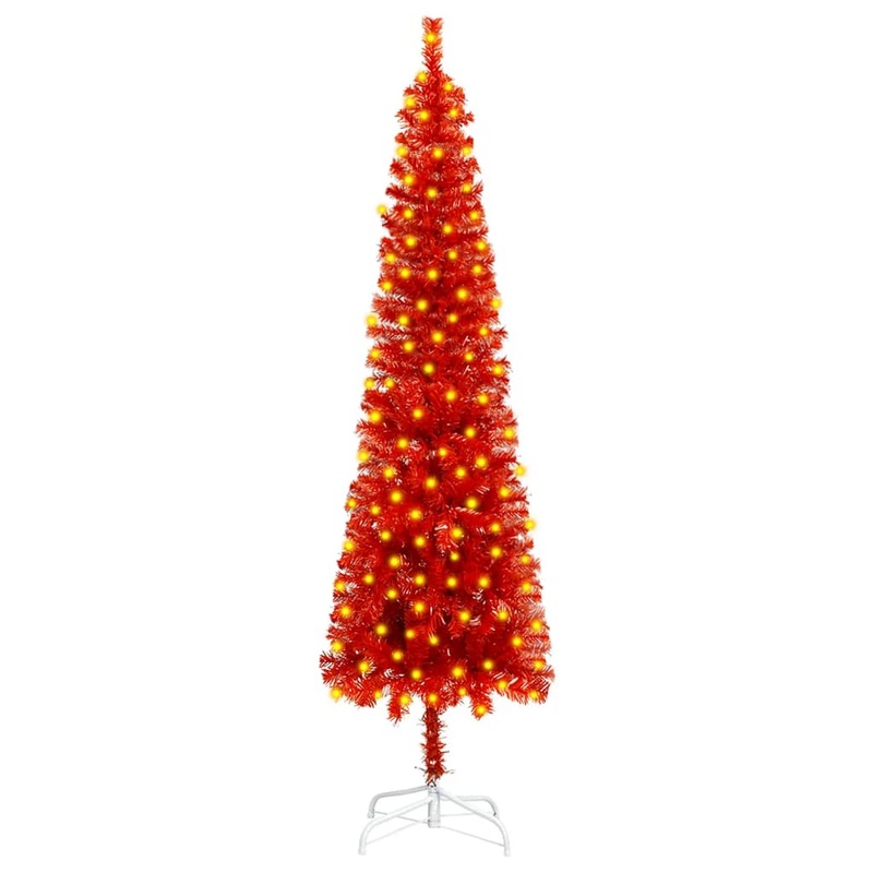 Berkfield Slim Christmas Tree with LEDs Red 210 cm