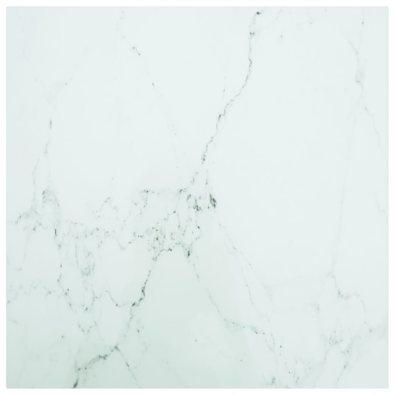 Berkfield Table Top White 70×70 cm 6 mm Tempered Glass with Marble Design