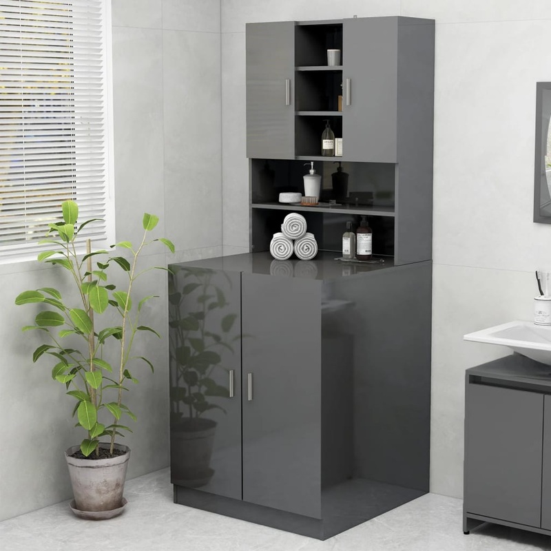 Berkfield Washing Machine Cabinet High Gloss Grey 70.5×25.5×90 cm