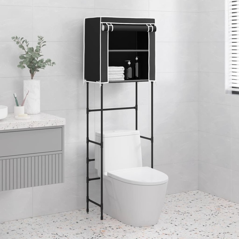Berkfield 2-Tier Storage Rack over Toilet Black 56x30x170 cm Iron