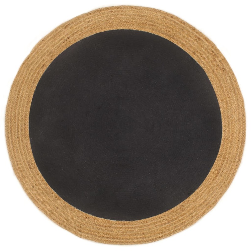 Berkfield Area Rug Braided Black & Natural 150 cm Jute & Cotton Round