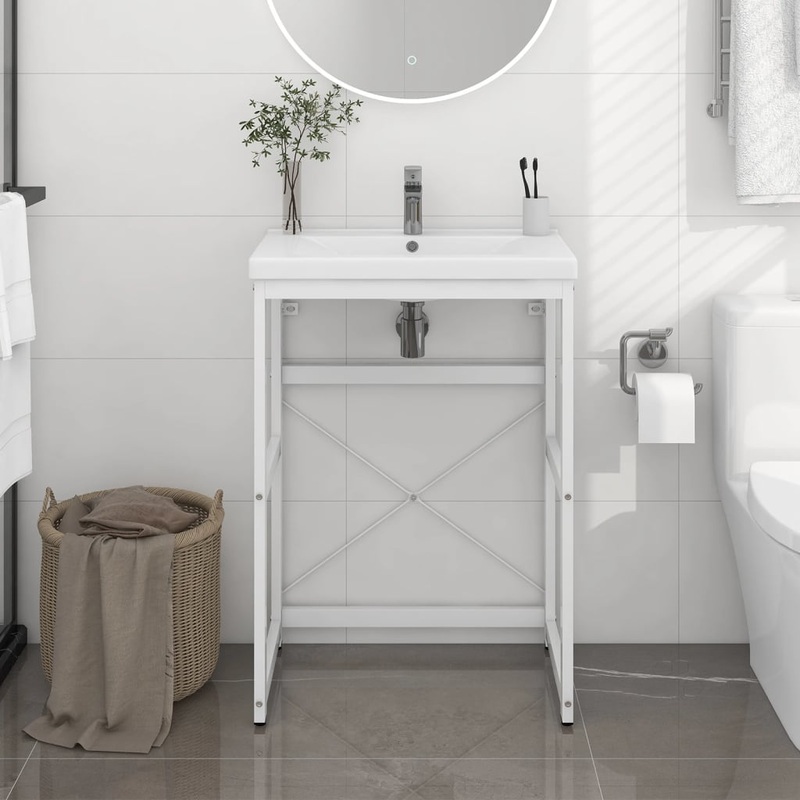 Berkfield Bathroom Washbasin Frame White 59x38x83 cm Iron