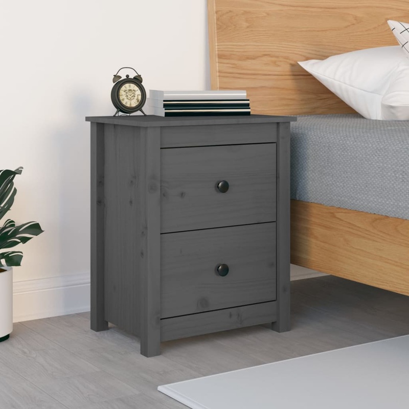 Berkfield Bedside Cabinet Grey 50x35x61.5 cm Solid Wood Pine