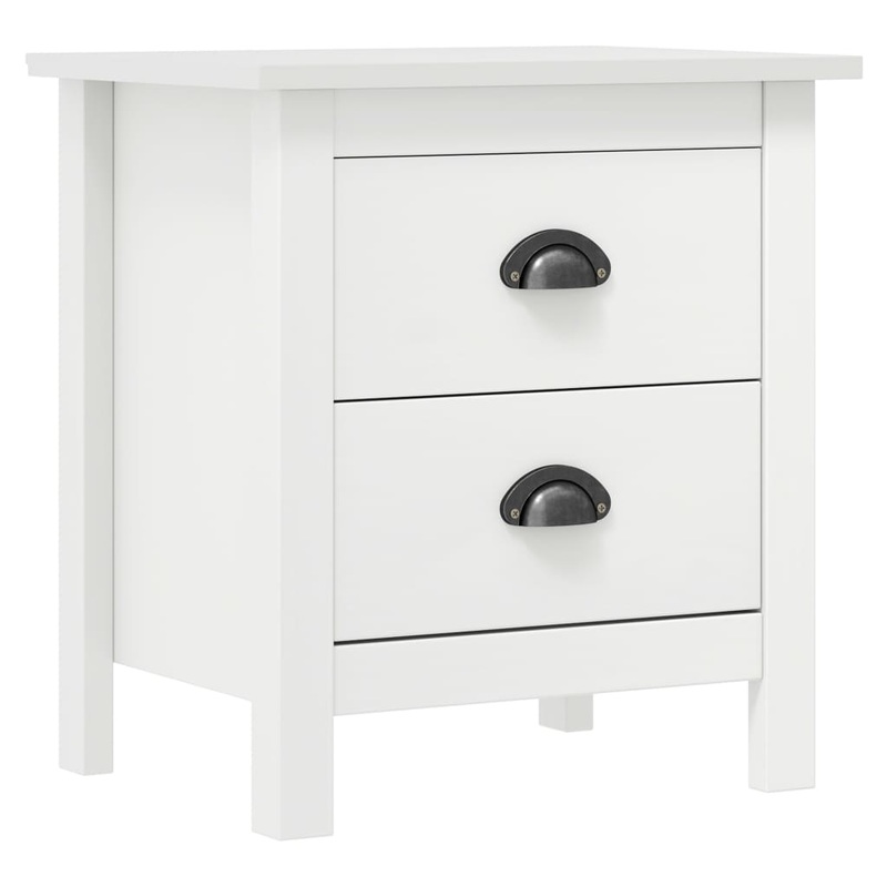 Berkfield Bedside Cabinet Hill White 46x35x49.5 cm Solid Pine Wood