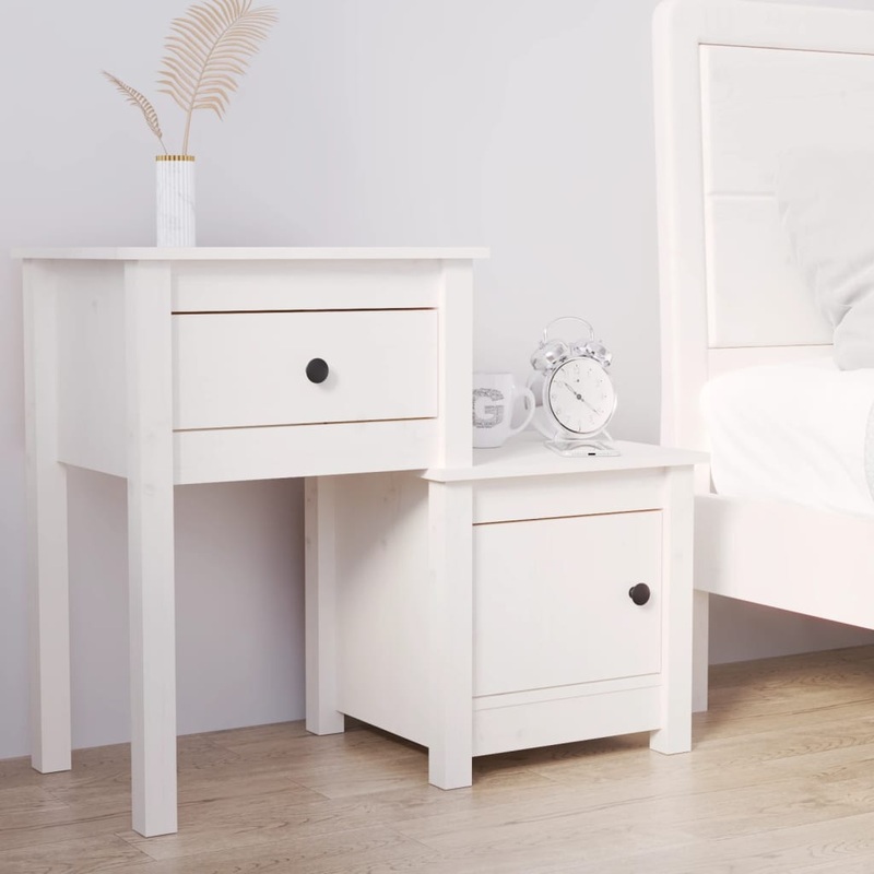 Berkfield Bedside Cabinet White 79.5x38x65.5 cm Solid Wood Pine