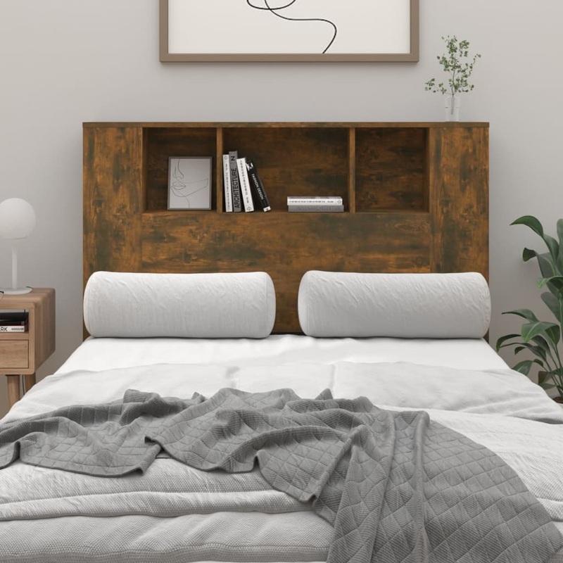 Berkfield Headboard Cabinet Smoked Oak 120×18.5×104.5 cm