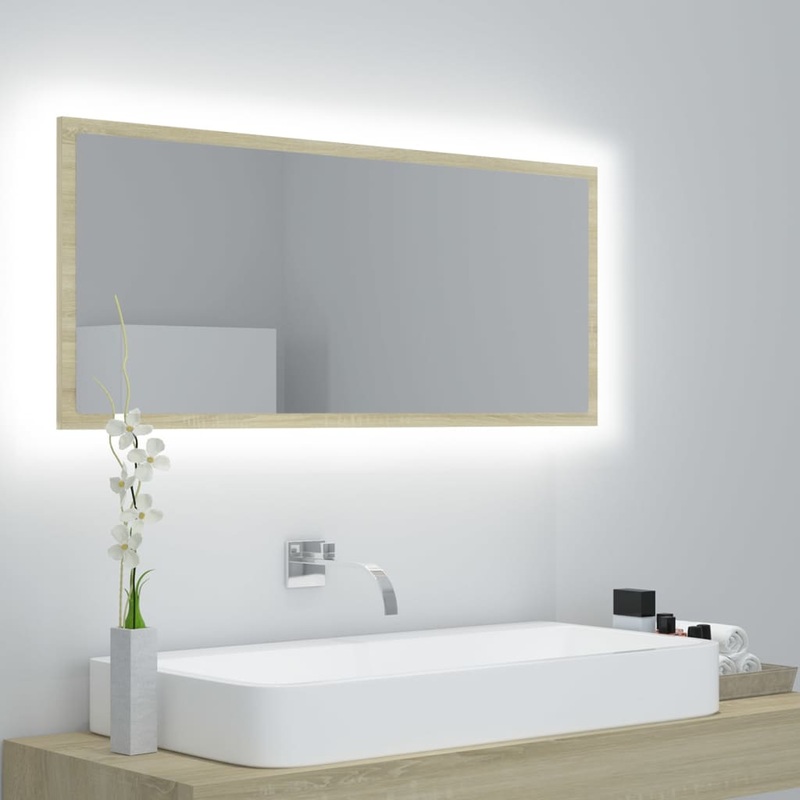 Berkfield LED Bathroom Mirror Sonoma Oak 100×8.5×37 cm Acrylic